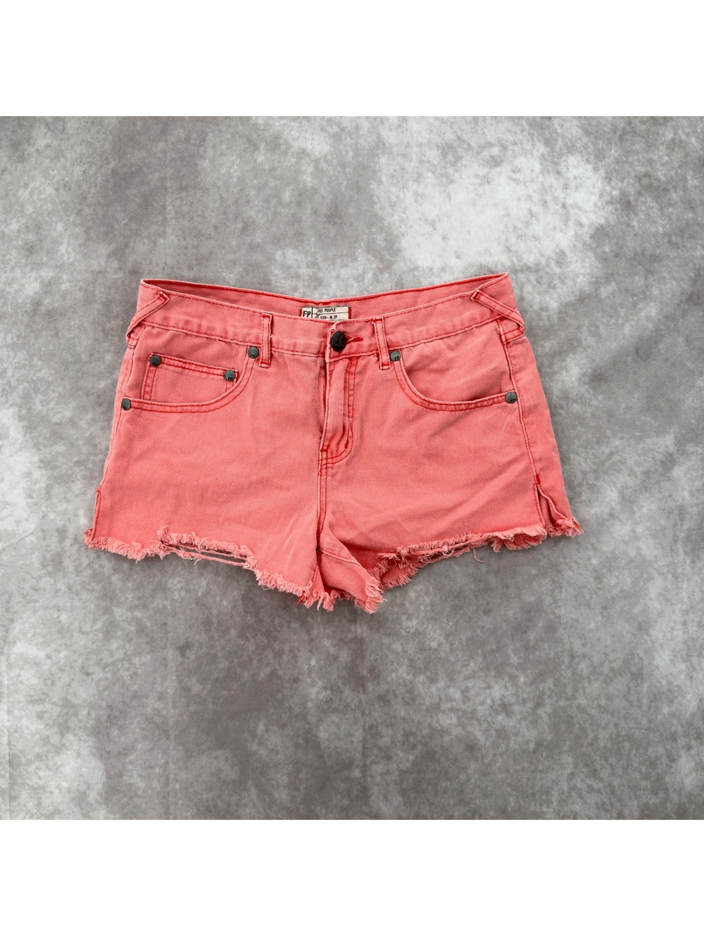 Free People Coral Pink Distressed Cutoff Denim Shorts Size 27